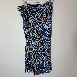 Zara XS Wrap Skirt Blue‎ Black White Floral Print Party Cocktail Career